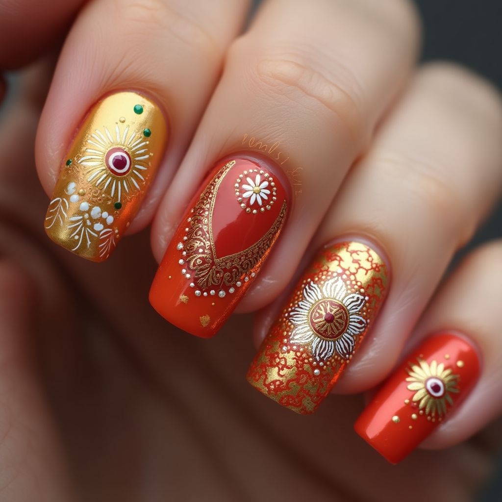 Diwali Ombre Nail Design