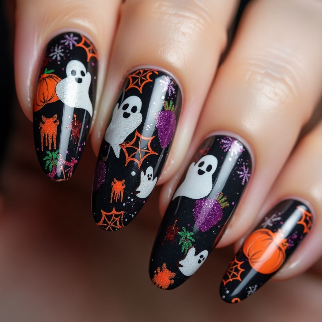 Halloween Marbling Nail Design