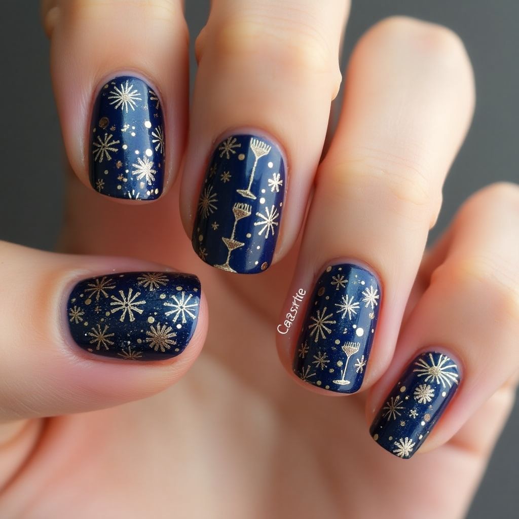 New Year Stamping Nail Design