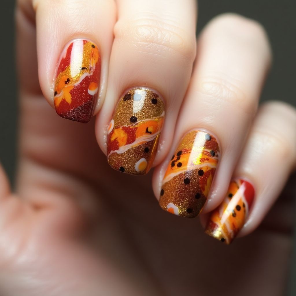Thanksgiving Marbling Nail Design