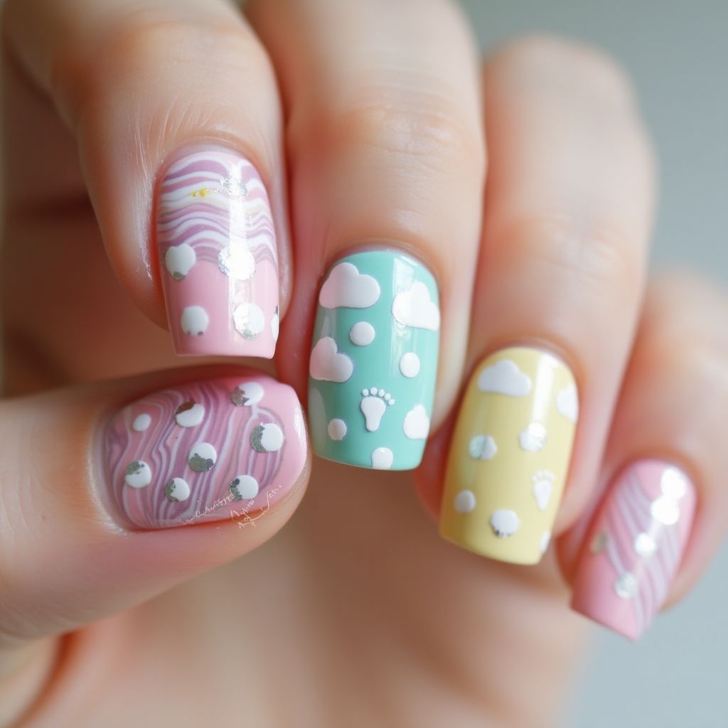 Baby Shower Marbling Nail Design