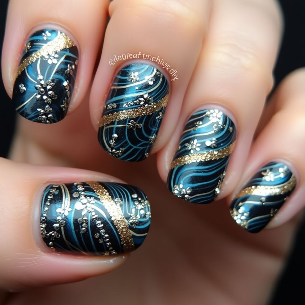 New Year Marbling Nail Design
