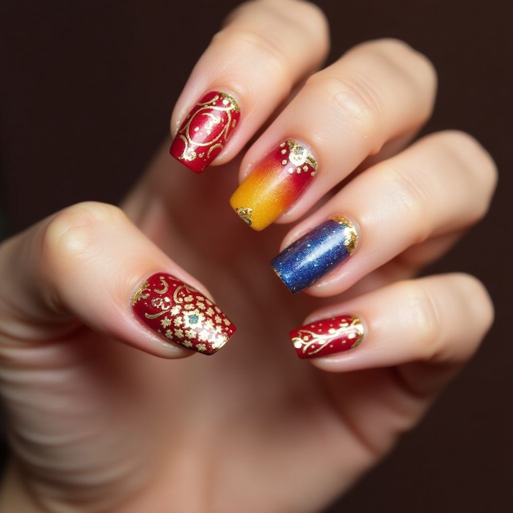 Diwali French Manicure Nail Design