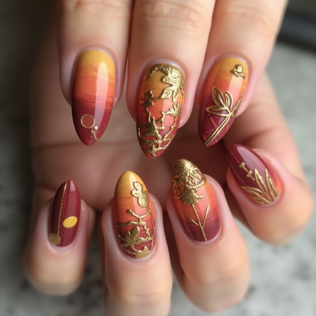 Thanksgiving Ombre Nail Design