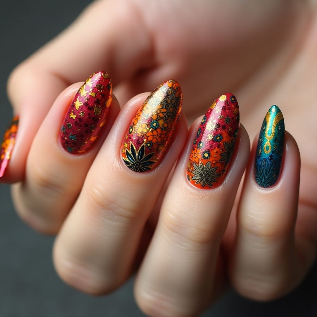 Diwali Marbling Nail Design