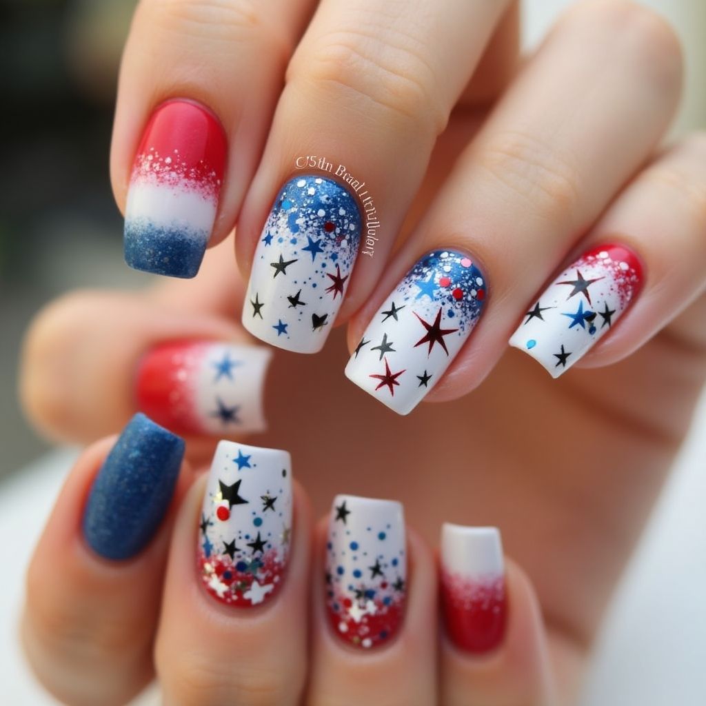 4th Of July French Manicure Nail Design