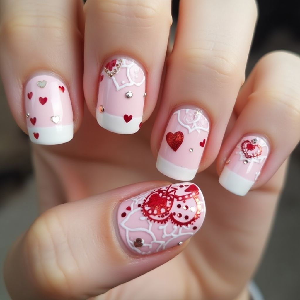 Valentine's Day French Manicure Nail Design