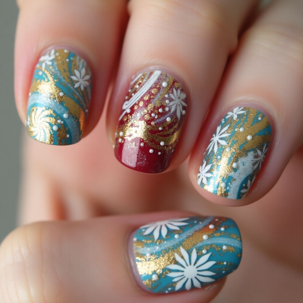 Holiday Marbling Nail Design