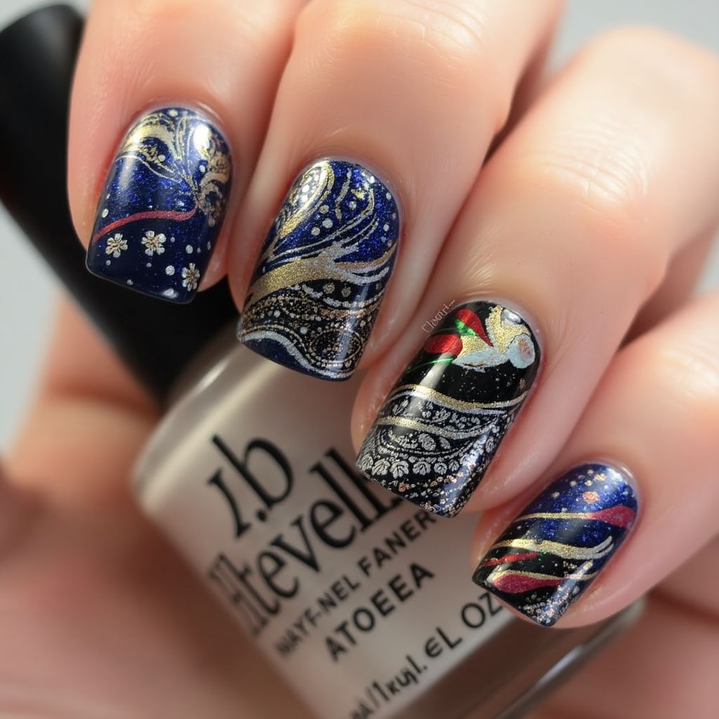 New Year Marbling Nail Design