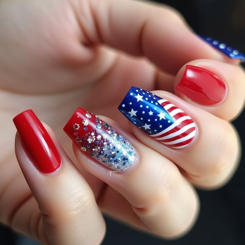4th Of July 3d Nail Design