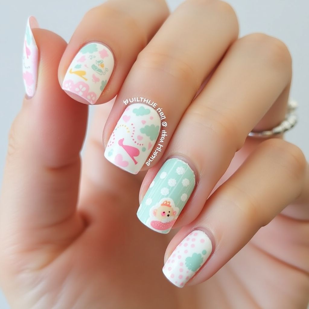 Baby Shower Stamping Nail Design