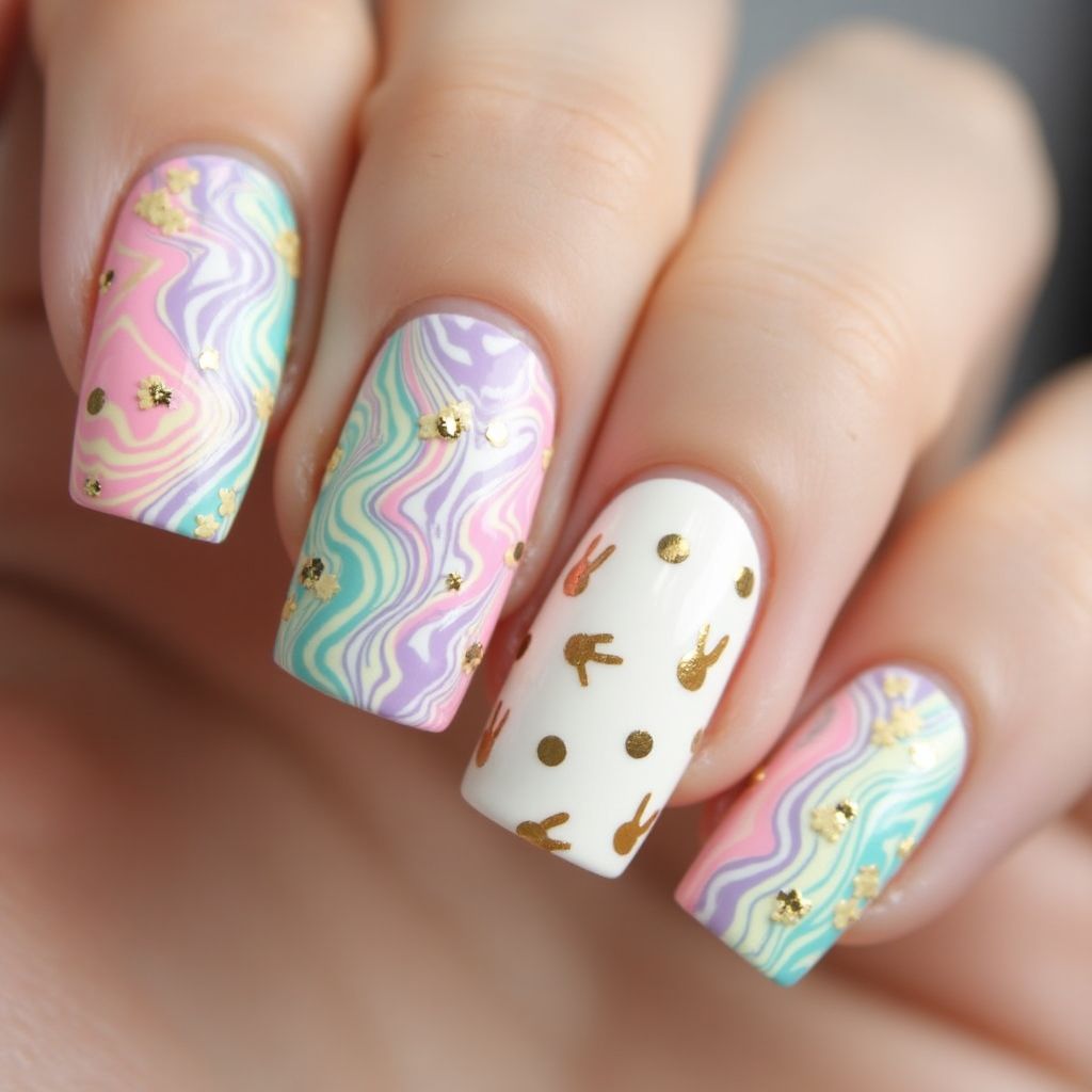 Easter Marbling Nail Design