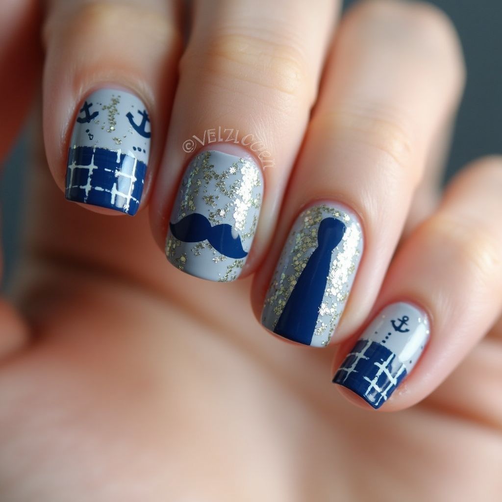 Father's Day Stamping Nail Design