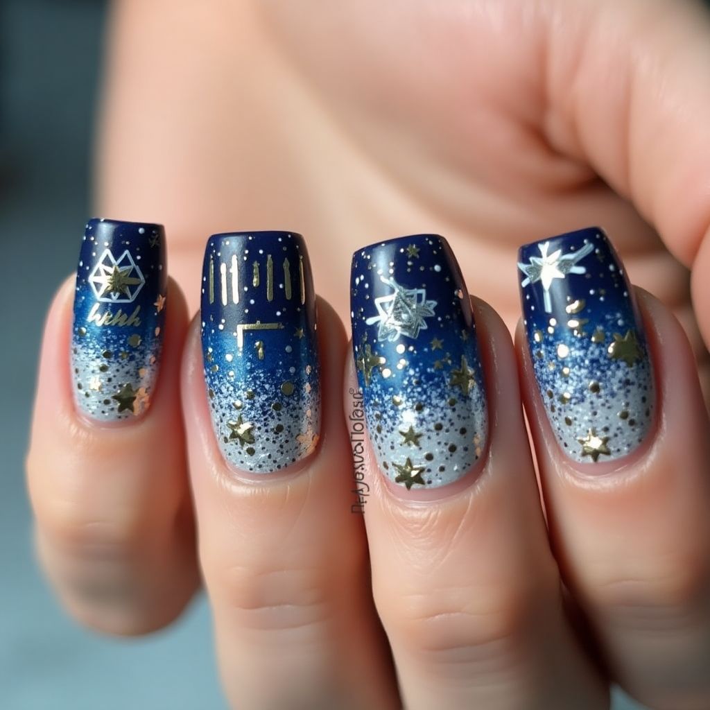 Hanukkah Ombre Nail Design