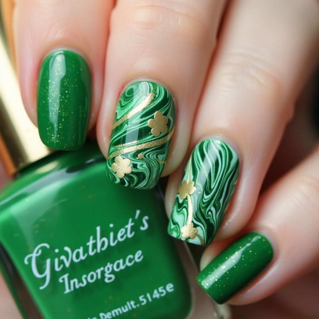 St Patrick's Day Marbling Nail Design