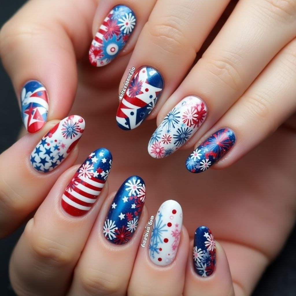 4th Of July 3d Nail Design