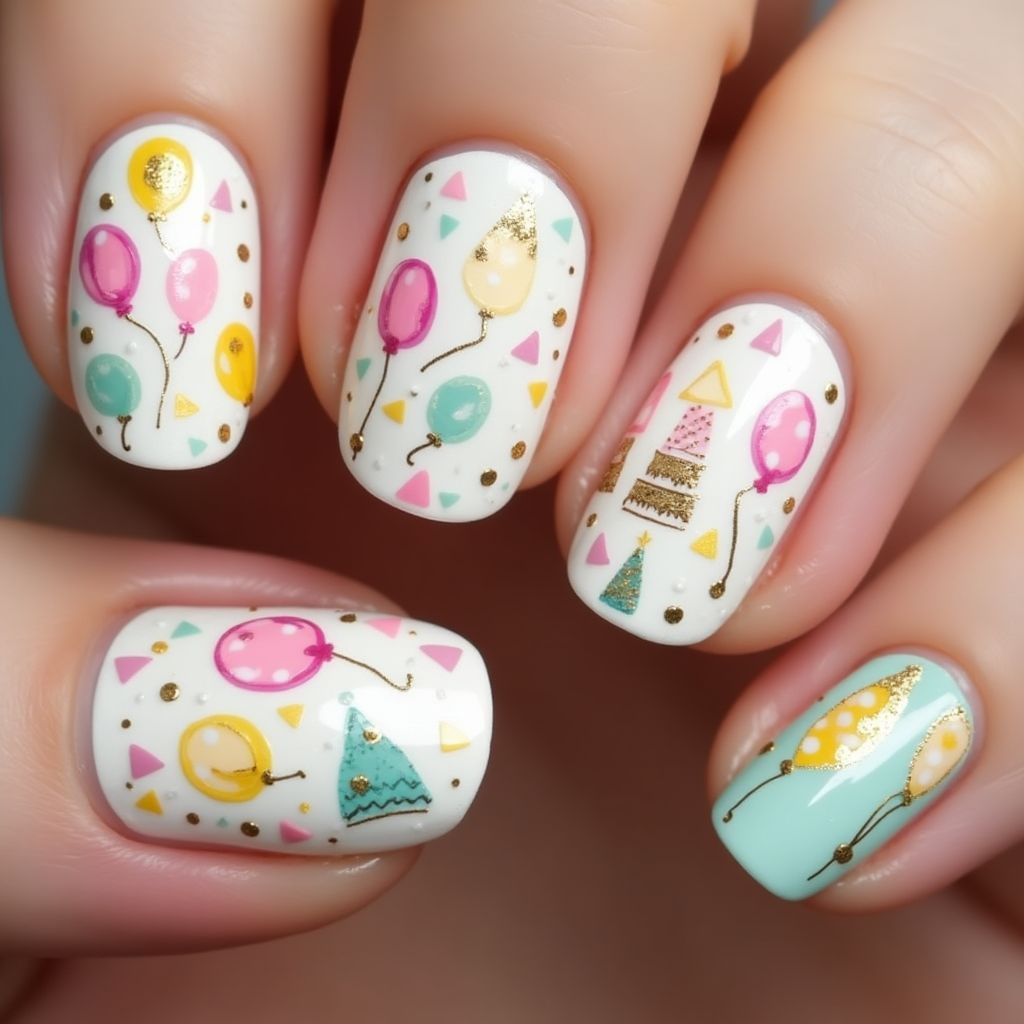 Birthday Negative Space Nail Design