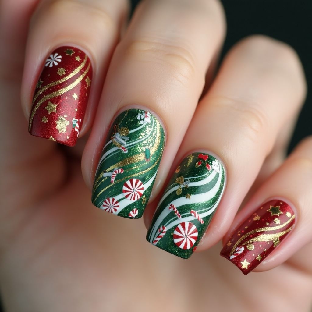 Christmas Marbling Nail Design