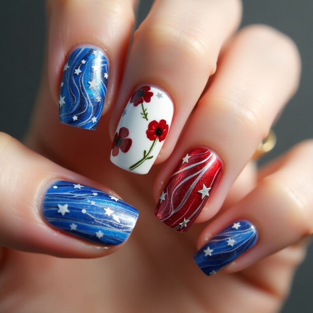 Memorial Day Marbling Nail Design
