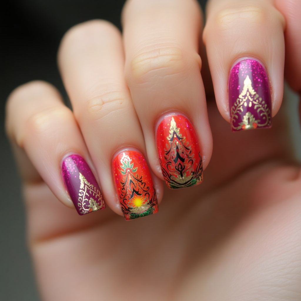 Diwali Ombre Nail Design