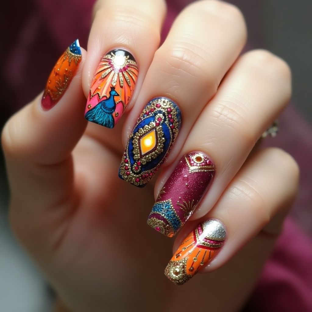 Diwali 3d Nail Design