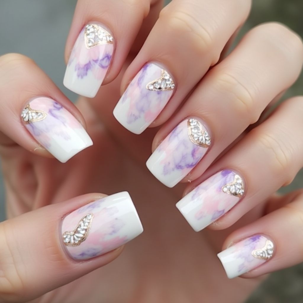 Wedding Marbling Nail Design