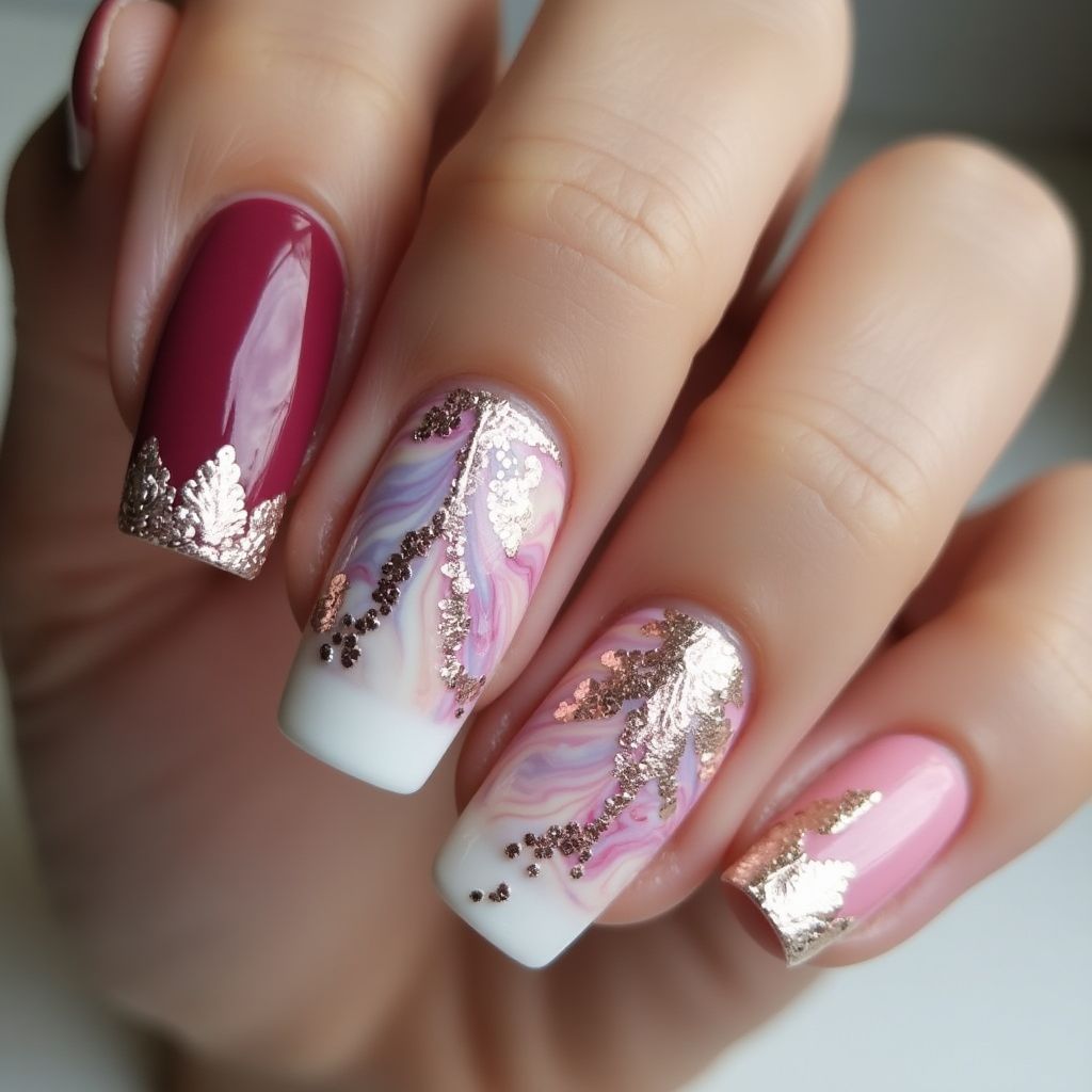 Prom Marbling Nail Design