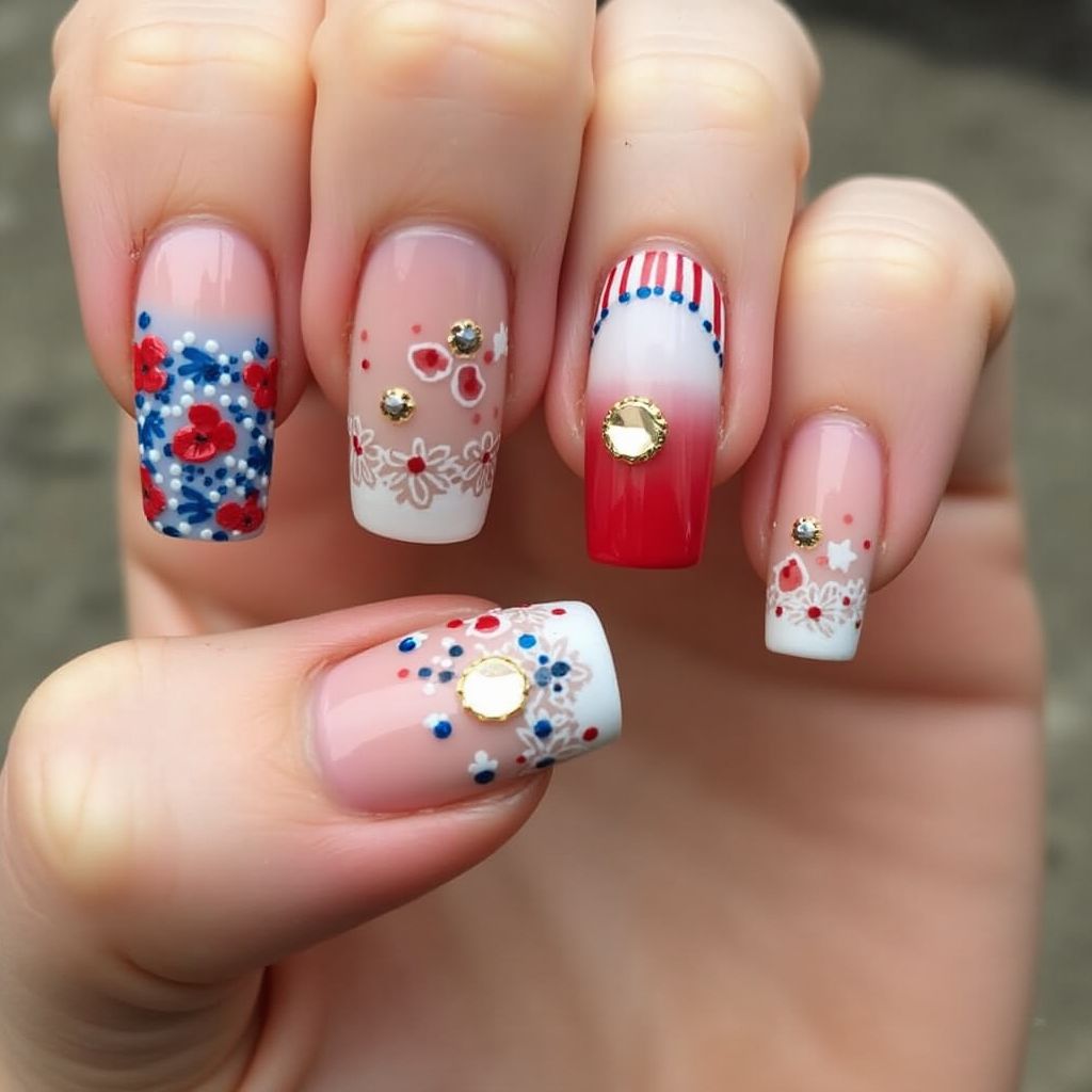 Memorial Day French Manicure Nail Design