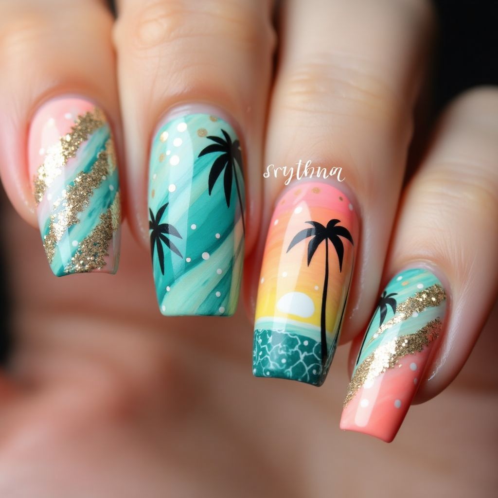 Vacation Marbling Nail Design