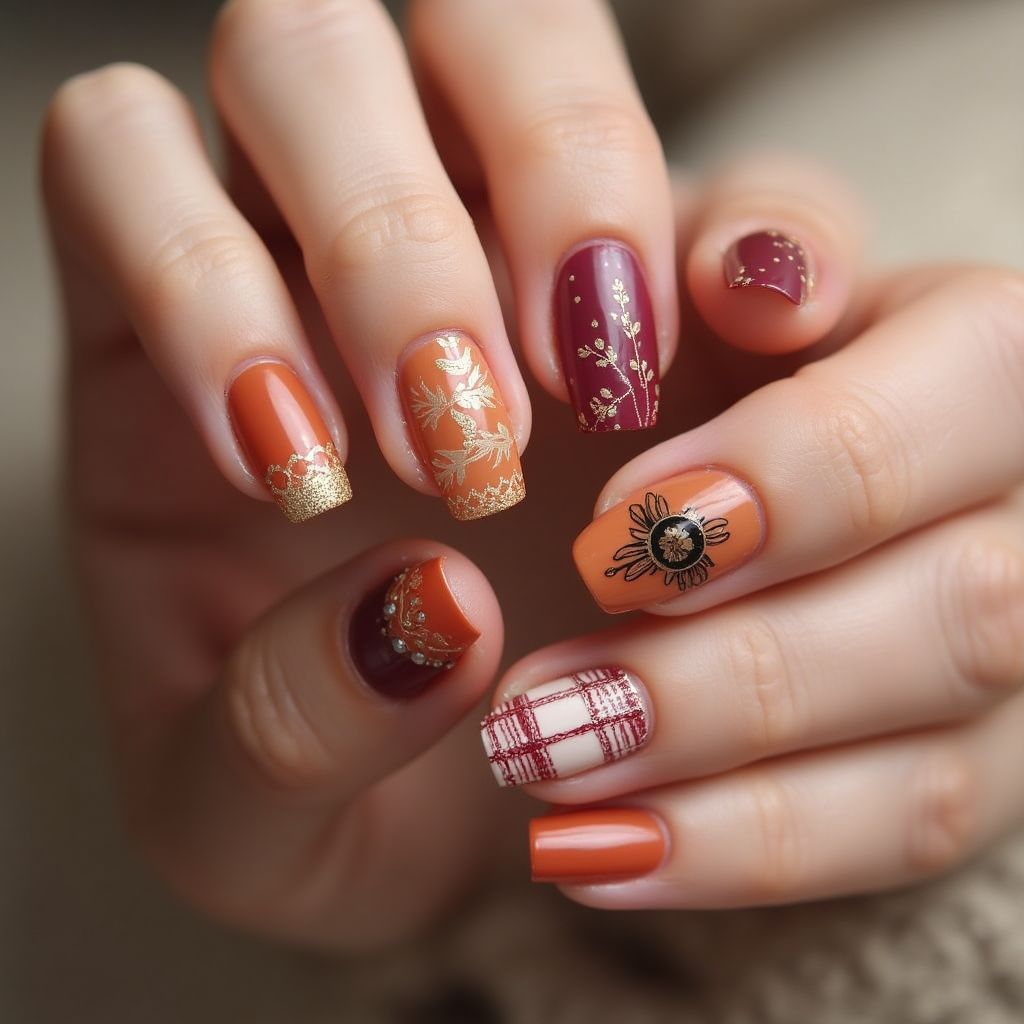 Thanksgiving French Manicure Nail Design