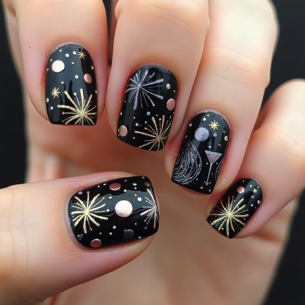 New Year Negative Space Nail Design