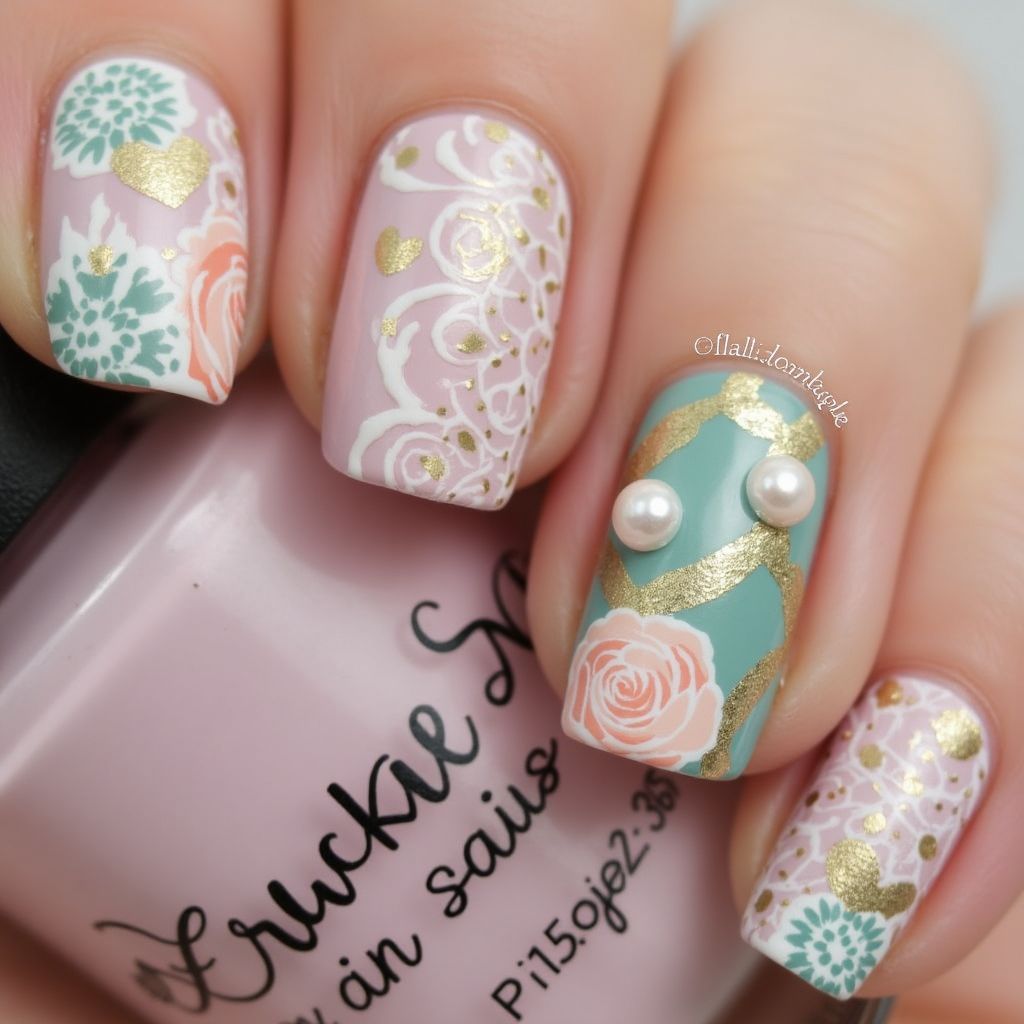Mother's Day Stamping Nail Design