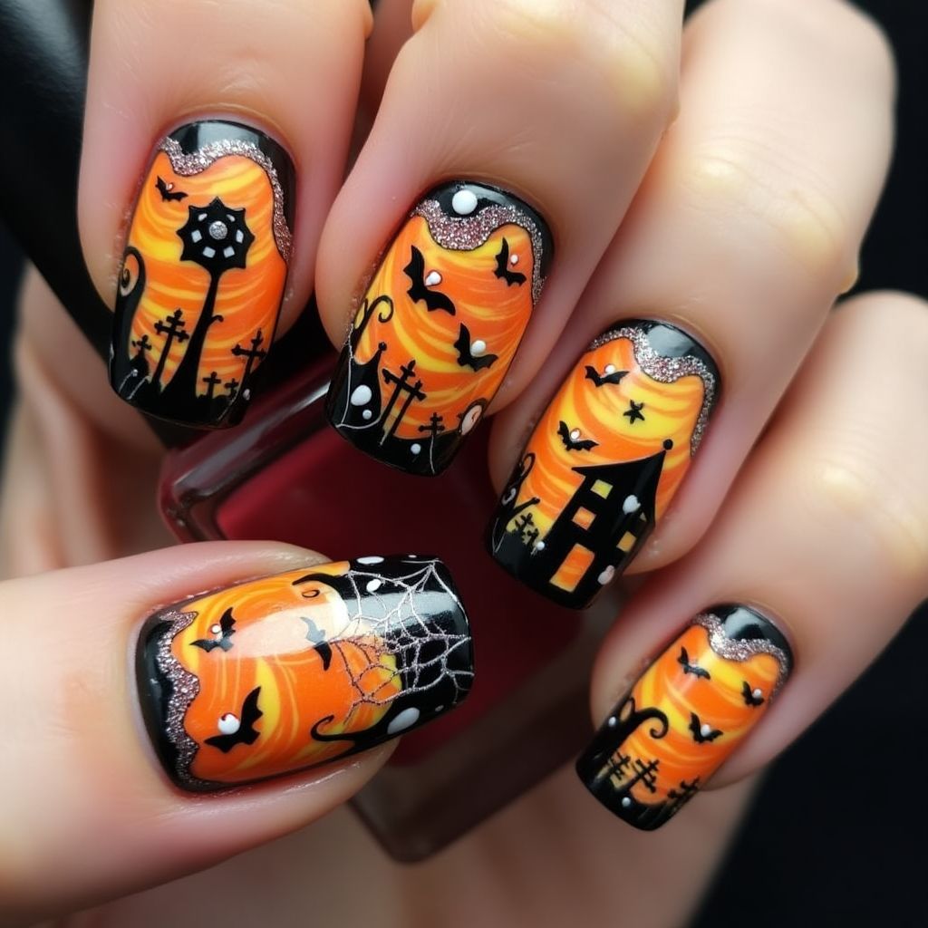 Halloween Marbling Nail Design