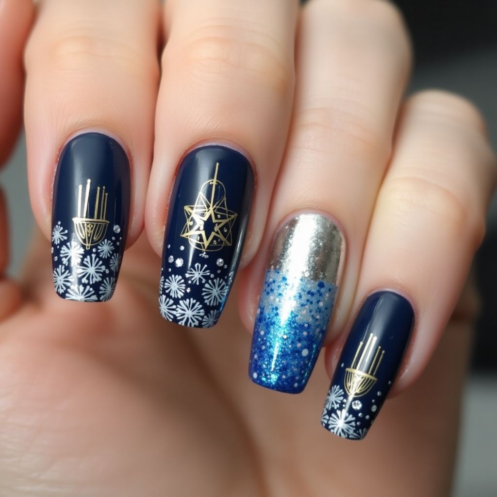 Hanukkah Ombre Nail Design