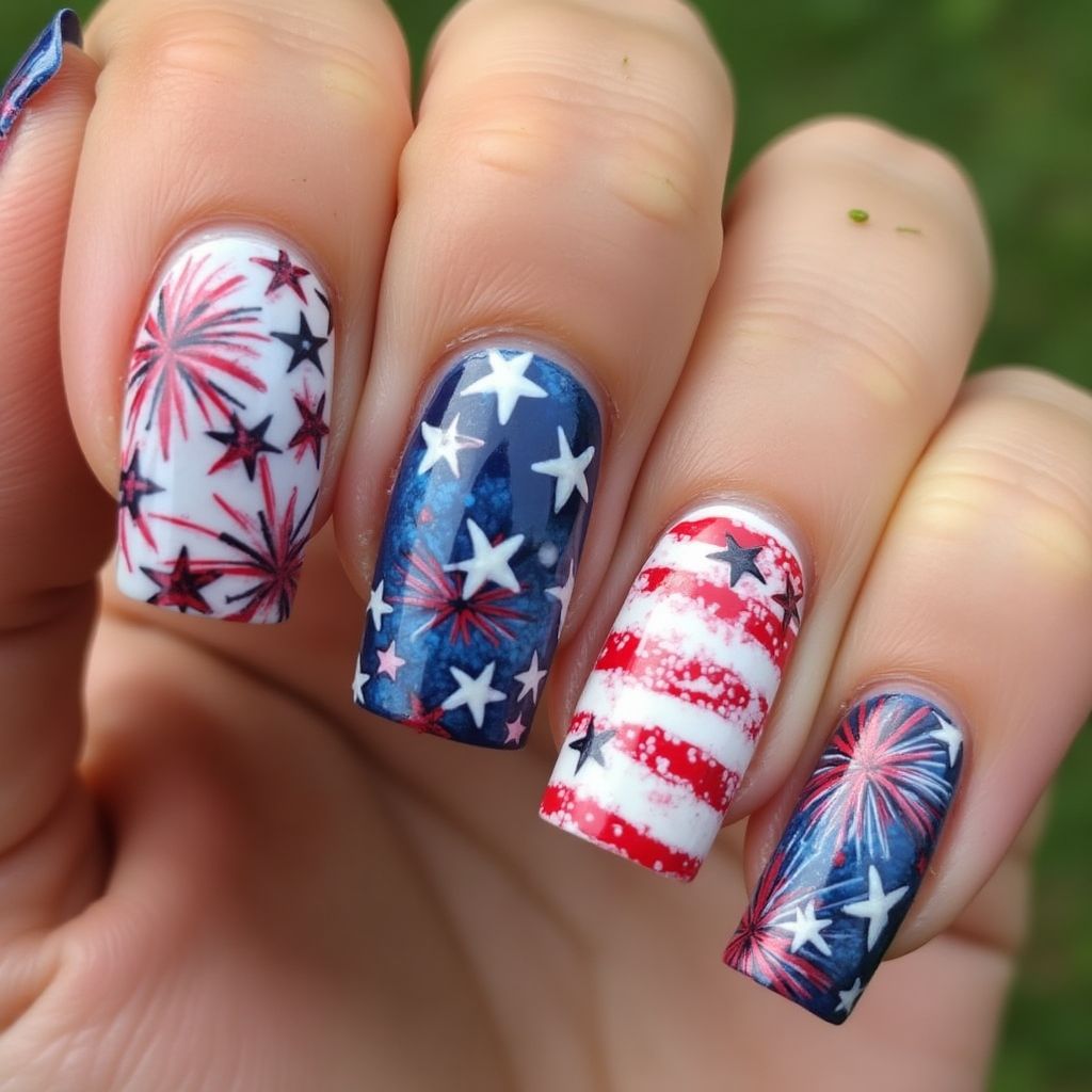 4th Of July Marbling Nail Design