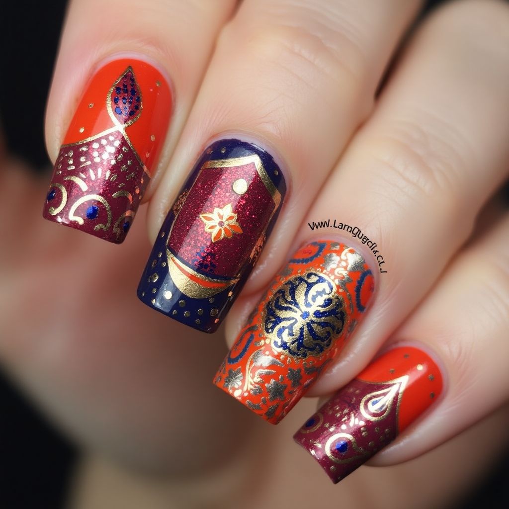 Diwali Stamping Nail Design