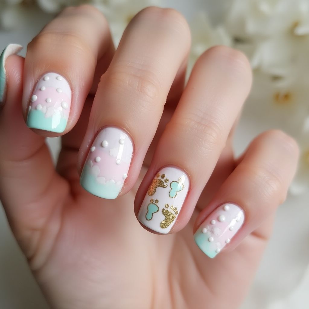 Baby Shower Ombre Nail Design