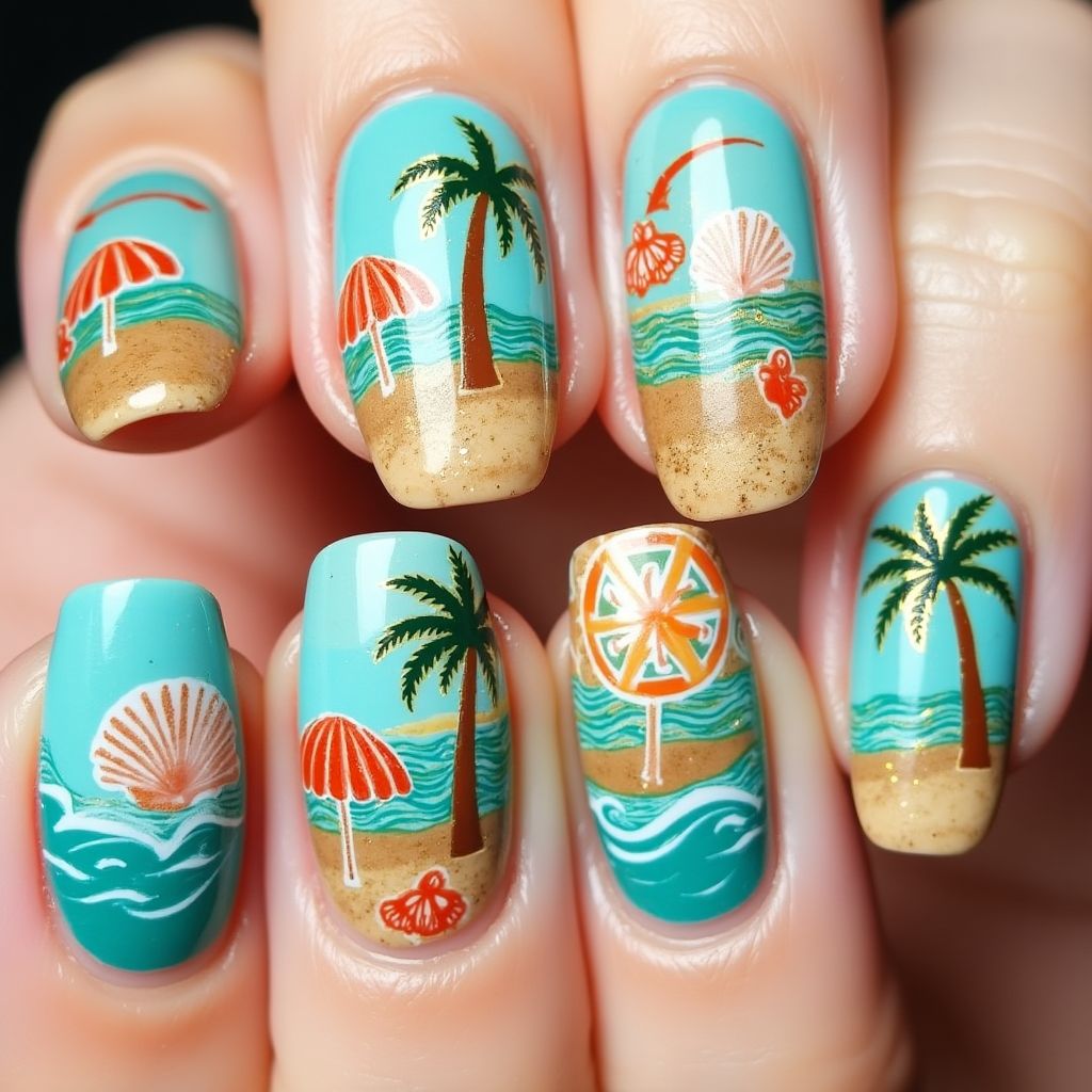 Beach Stamping Nail Design