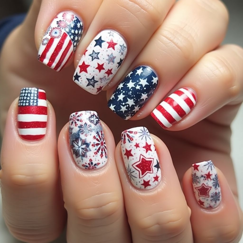 Labor Day Stamping Nail Design