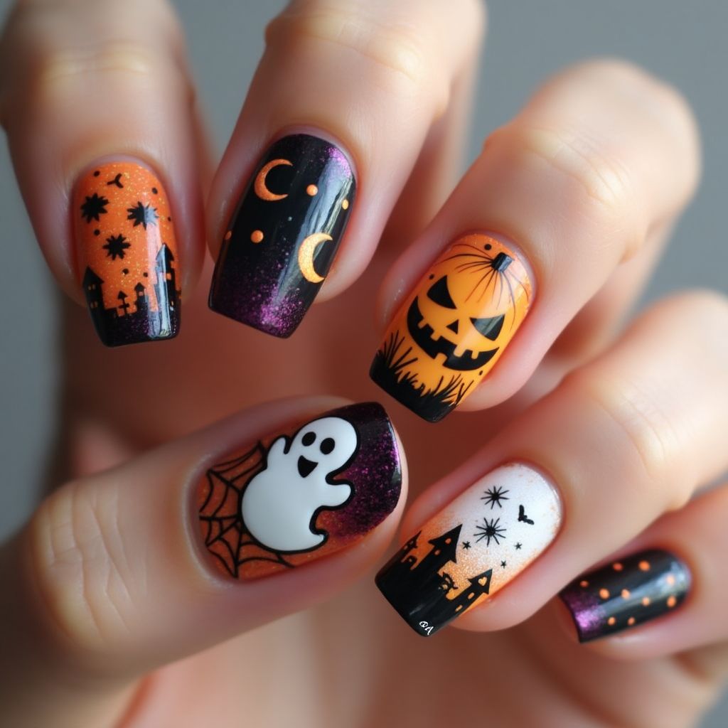 Halloween Ombre Nail Design