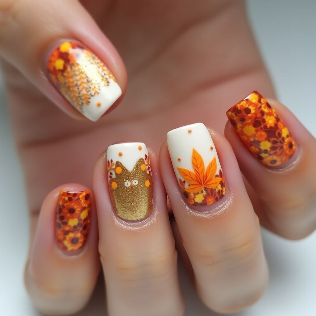 Thanksgiving Negative Space Nail Design