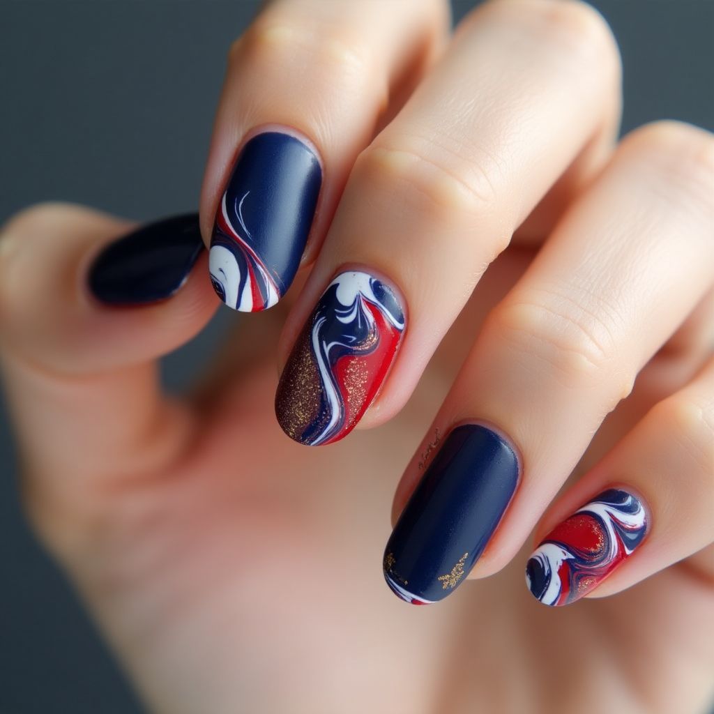 Labor Day Marbling Nail Design