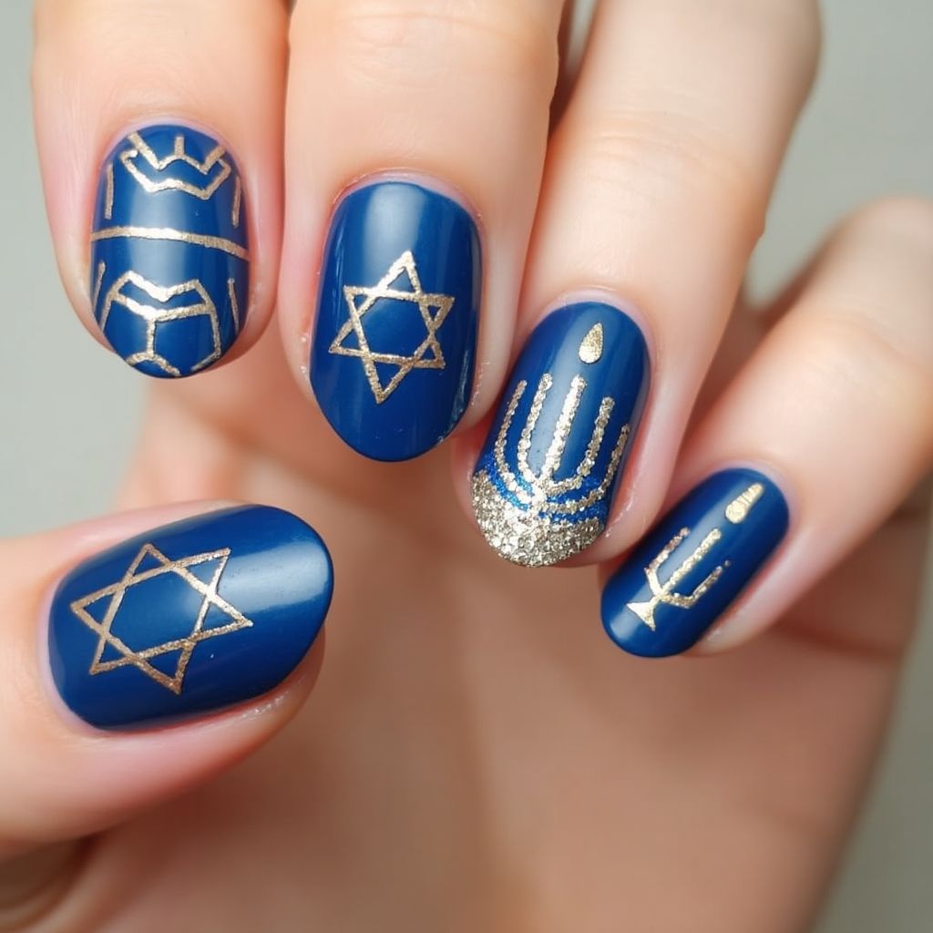 Hanukkah Negative Space Nail Design