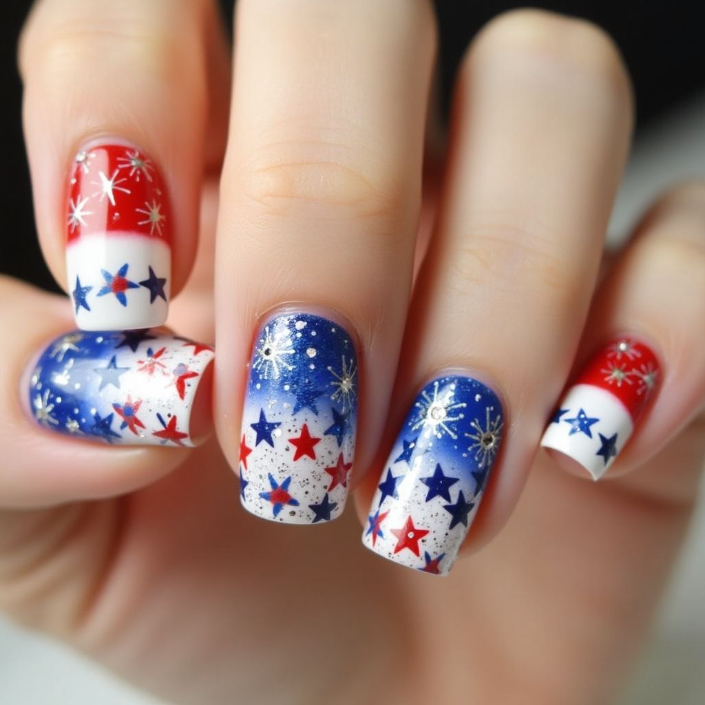 4th Of July French Manicure Nail Design