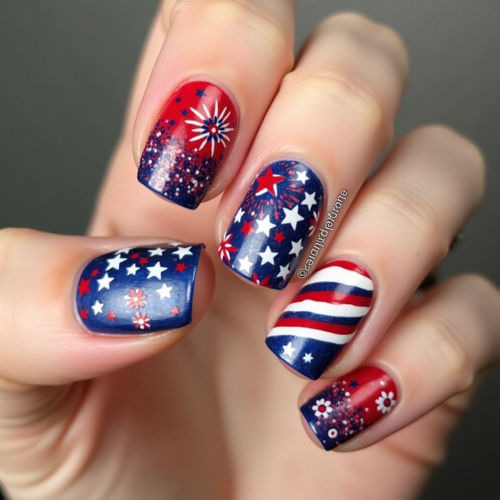 4th Of July Stamping Nail Design