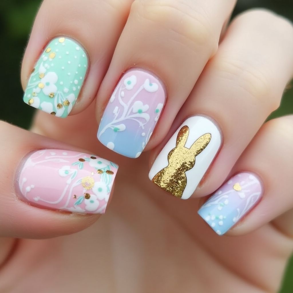Easter Marbling Nail Design