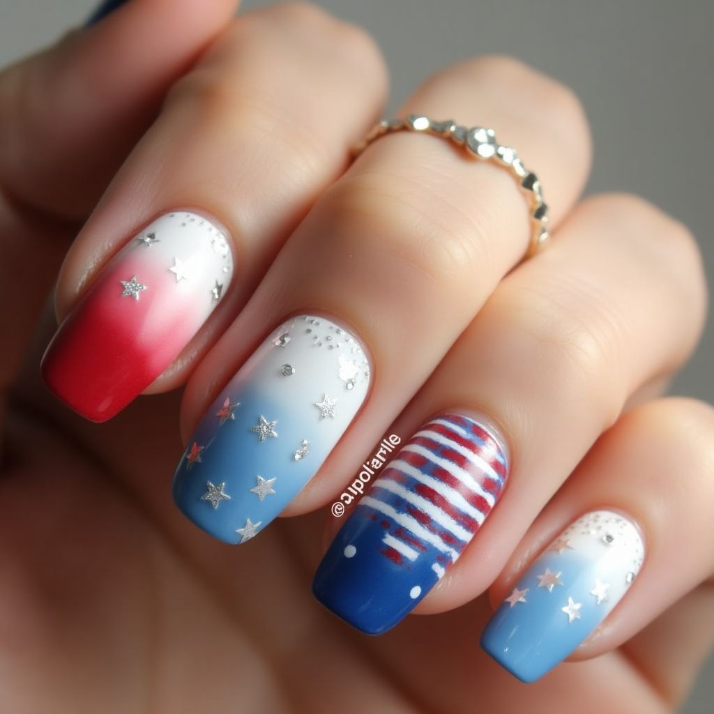 Memorial Day Ombre Nail Design
