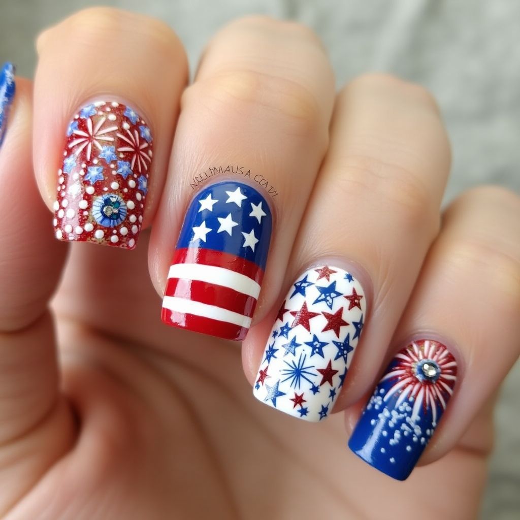 4th Of July Stamping Nail Design