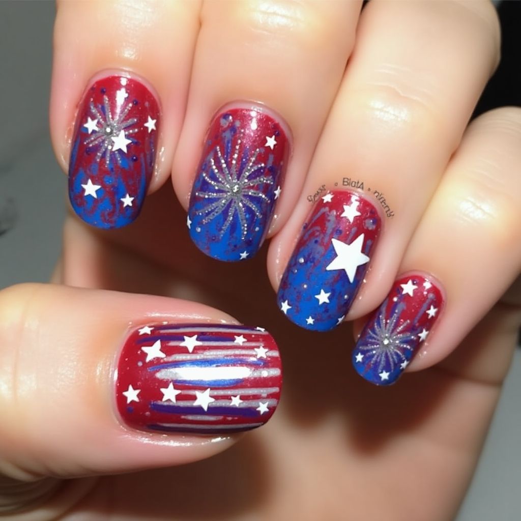 Independence Day Ombre Nail Design