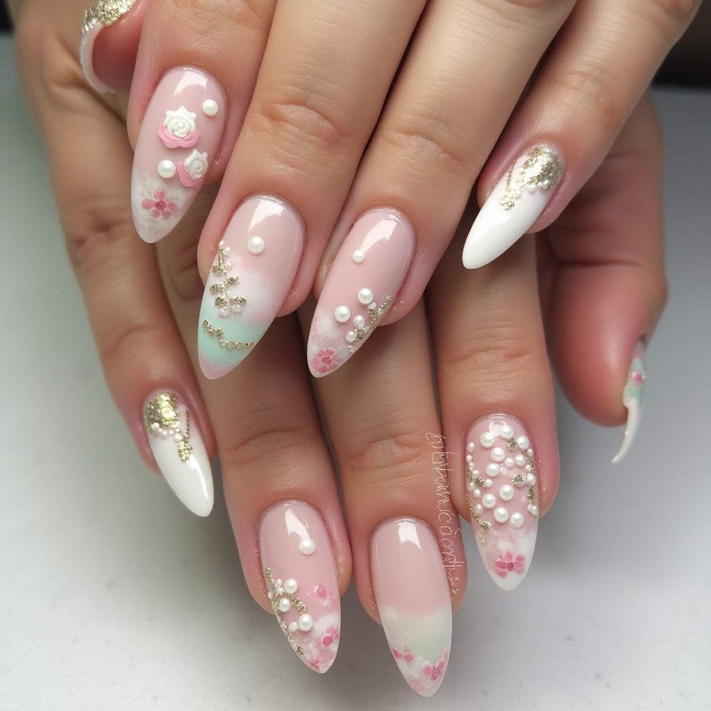 Bridal Shower Freehand Art Nail Design